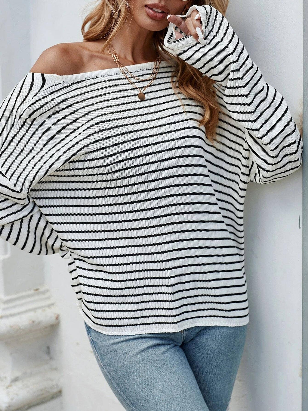 HIDDENBRAND - Striped Sexy Backless Crossover Sweater