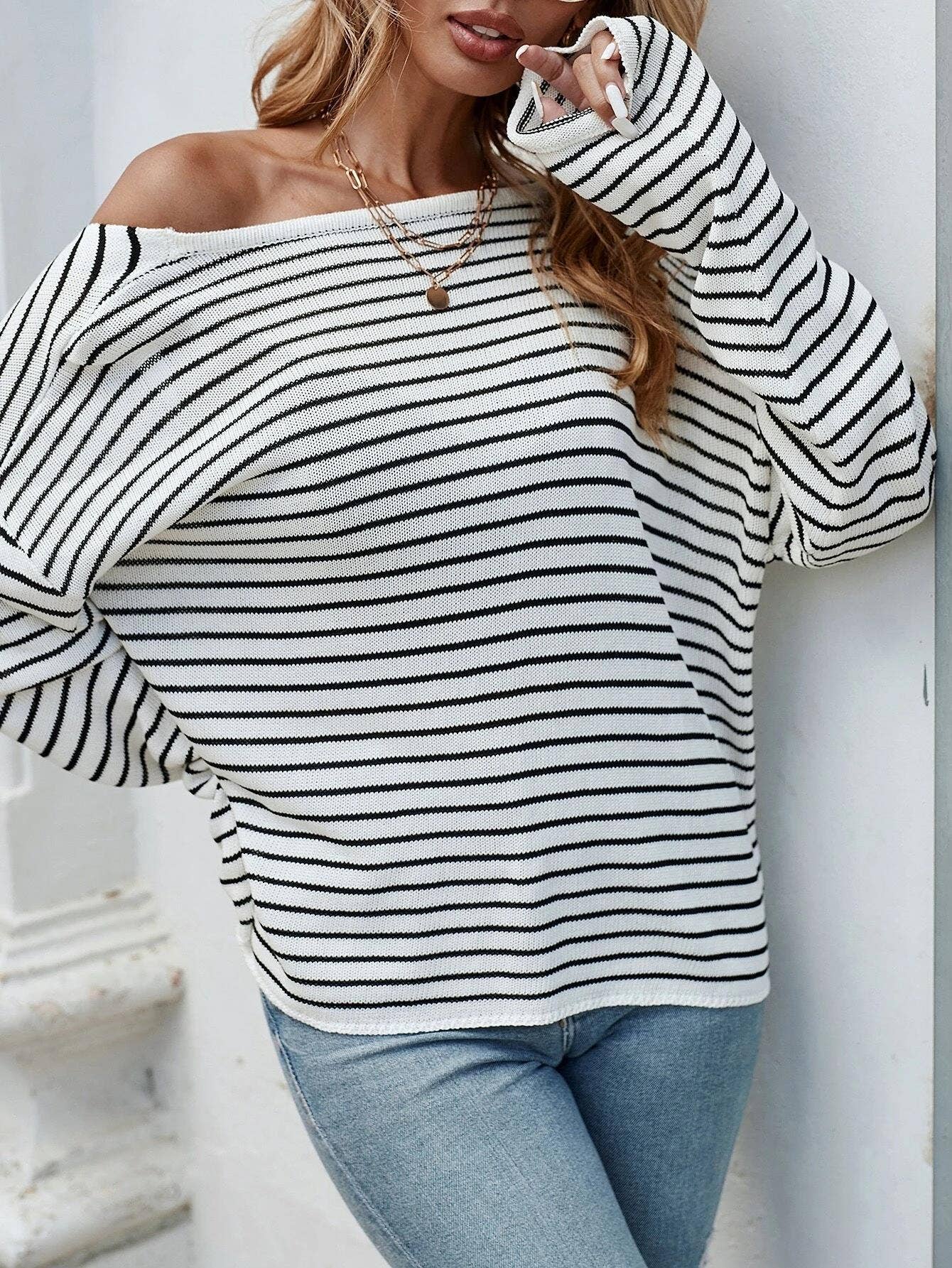 HIDDENBRAND - Striped Sexy Backless Crossover Sweater