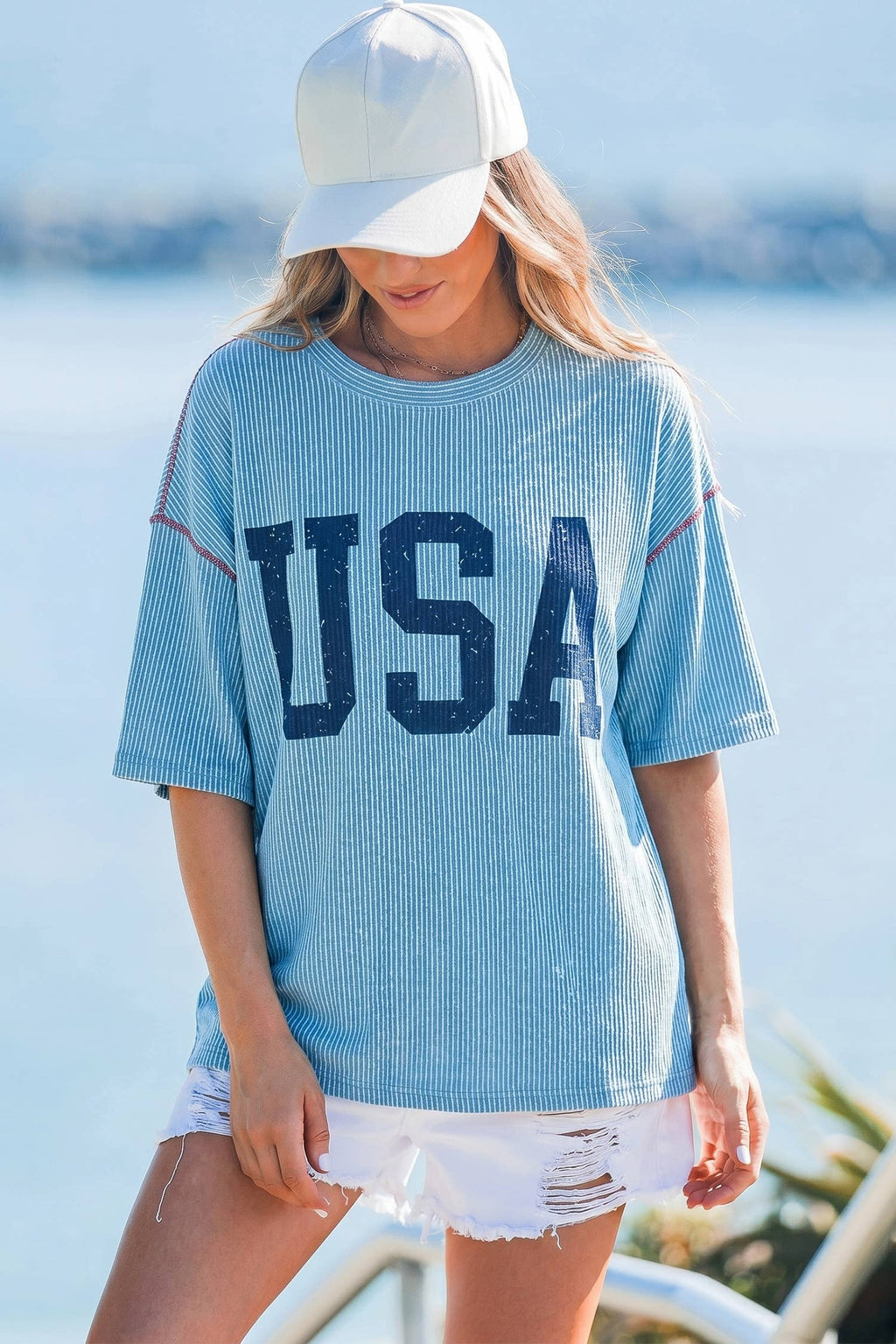 4th of July Loose Ribbed USA Graphic Top S-4X