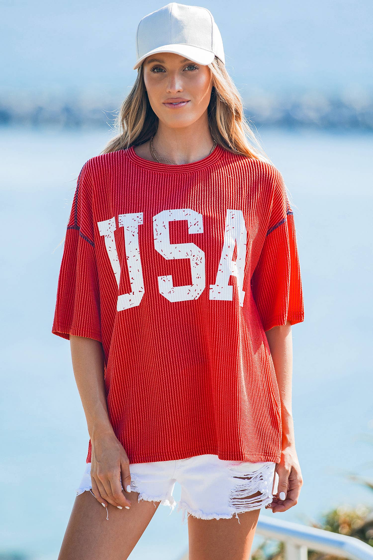 4th of July Loose Ribbed USA Graphic Top S-4X