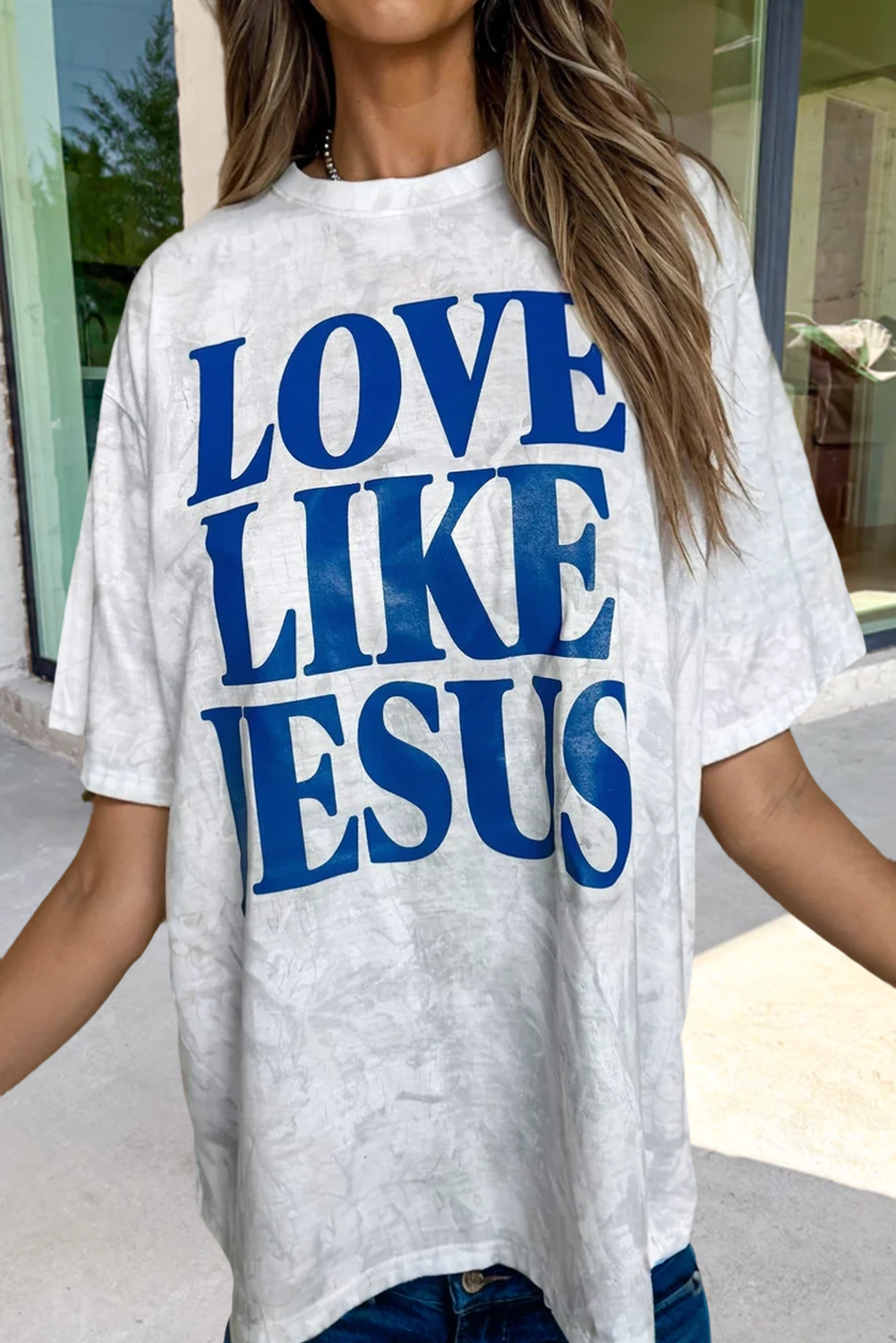 Love Like Jesus Letter Camo Oversized Graphic T Shirt | S-XL