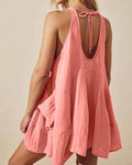 Tied Scoop Neck Vacation Style Patch Pocket Vest Dress