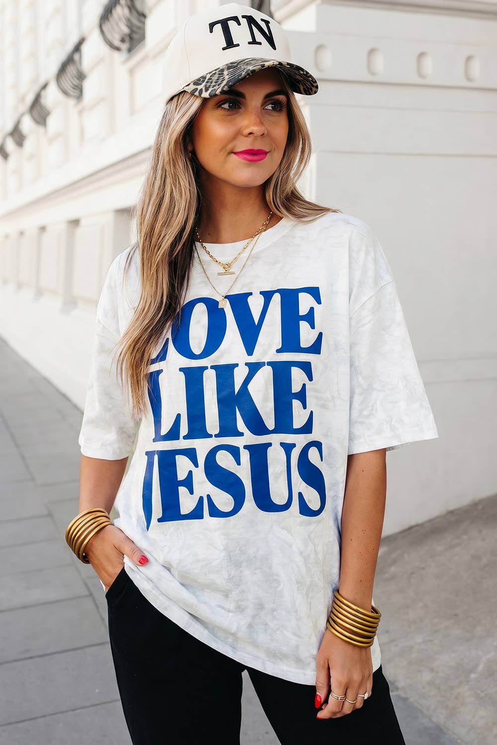 Love Like Jesus Letter Camo Oversized Graphic T Shirt | S-XL