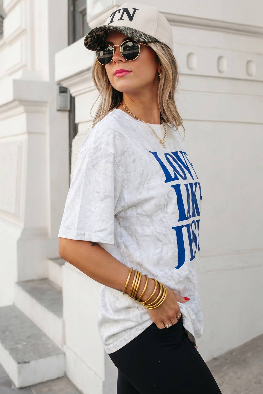 Love Like Jesus Letter Camo Oversized Graphic T Shirt | S-XL