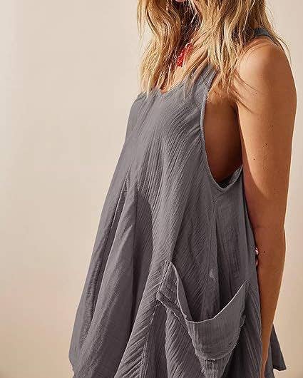 Tied Scoop Neck Vacation Style Patch Pocket Vest Dress