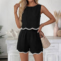 Black Contrast Trim Sleeveless Top and Shorts Set