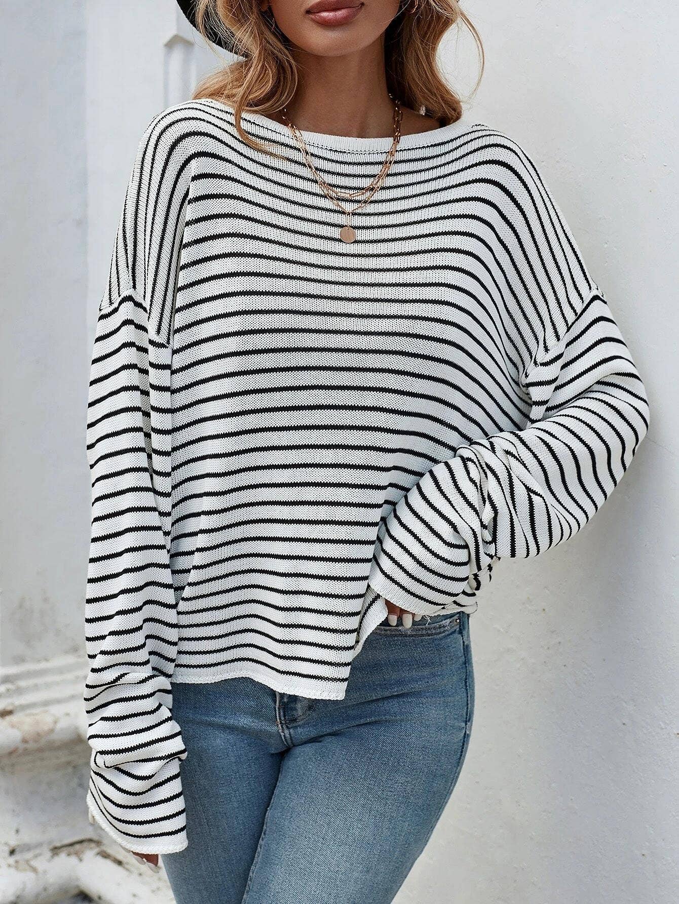 HIDDENBRAND - Striped Sexy Backless Crossover Sweater