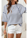 PREORDER Striped Textured Knit Split Hem Half Sleeve Top