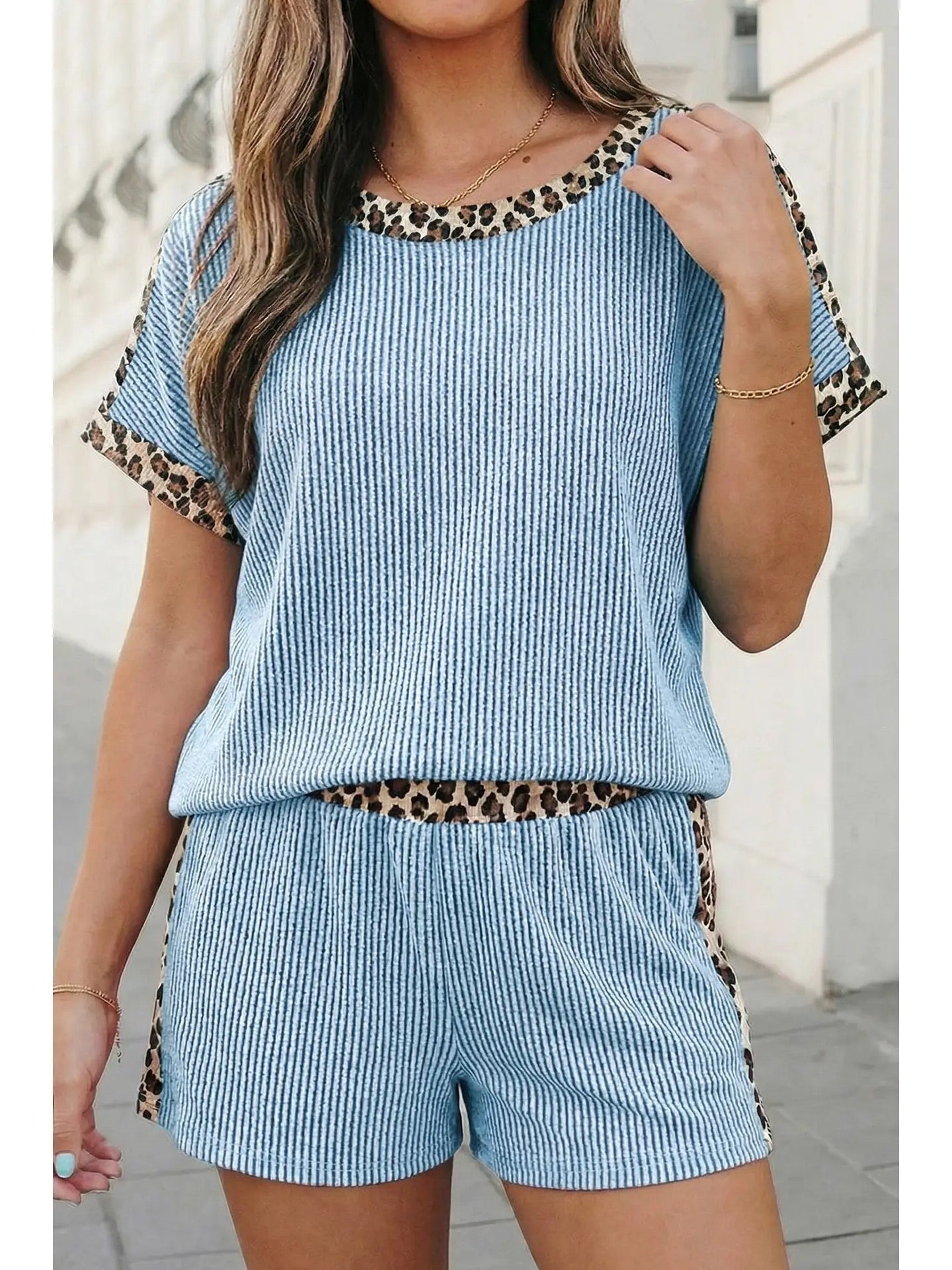 PREORDER Leopard Trim Ribbed 2pc Set