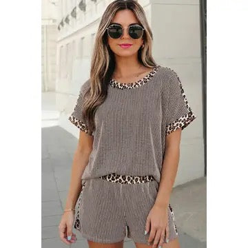 PREORDER Leopard Trim Ribbed 2pc Set
