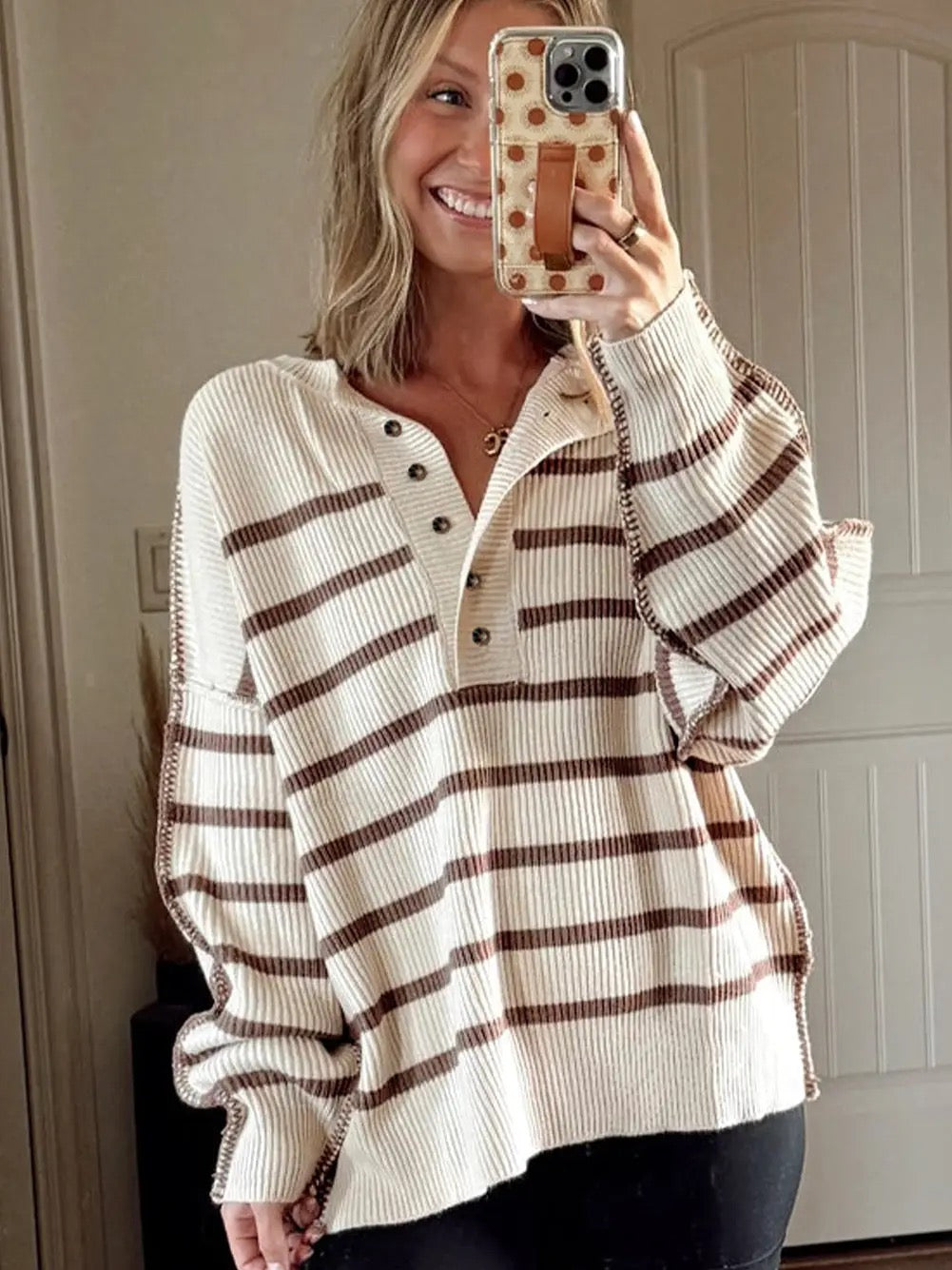 PREORDER Striped Henley Sweater