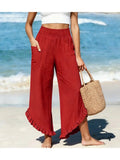 PREORDER Smocked Waist Ruffle Hem Wide Leg Pants
