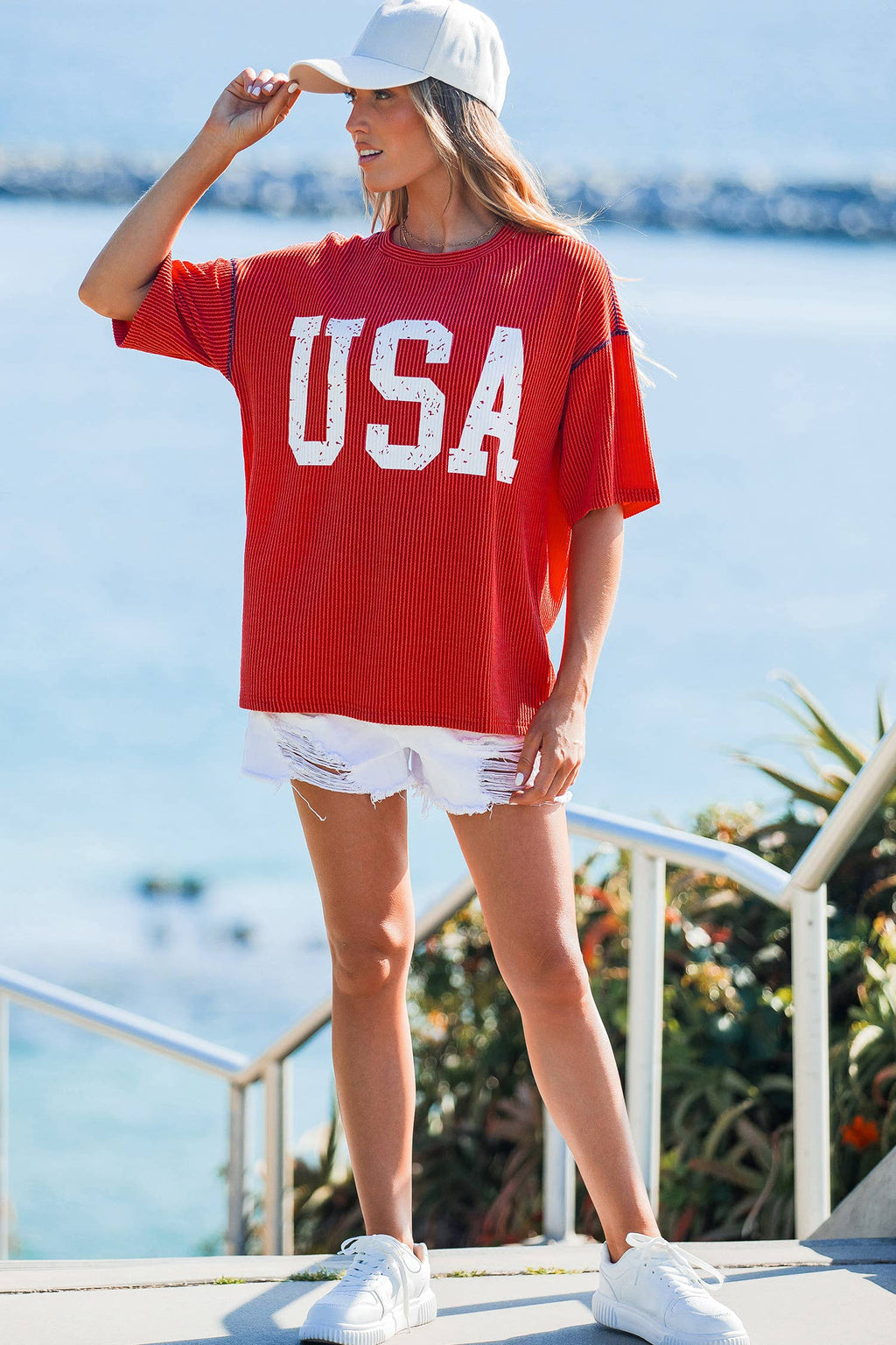 4th of July Loose Ribbed USA Graphic Top S-4X