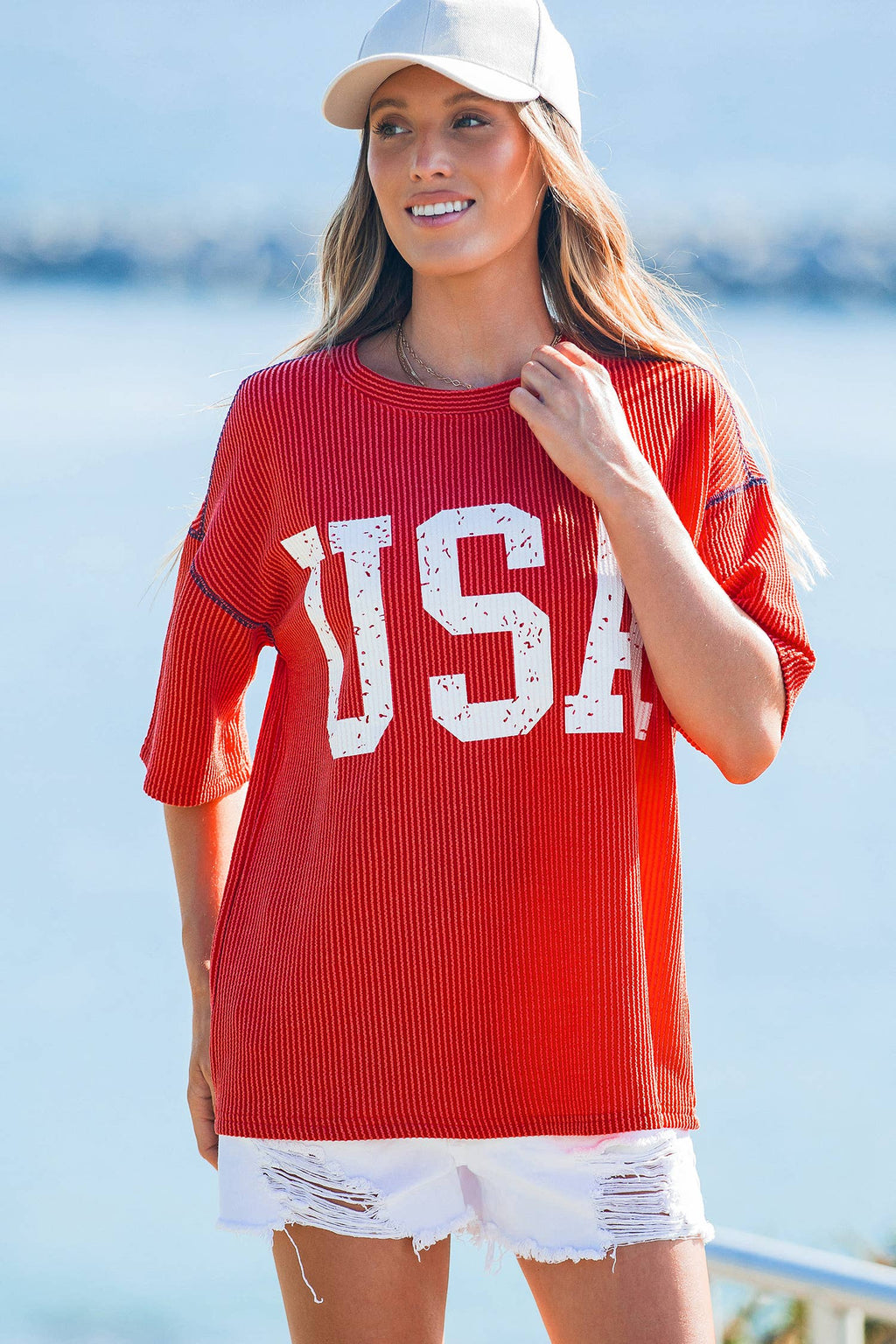 4th of July Loose Ribbed USA Graphic Top S-4X