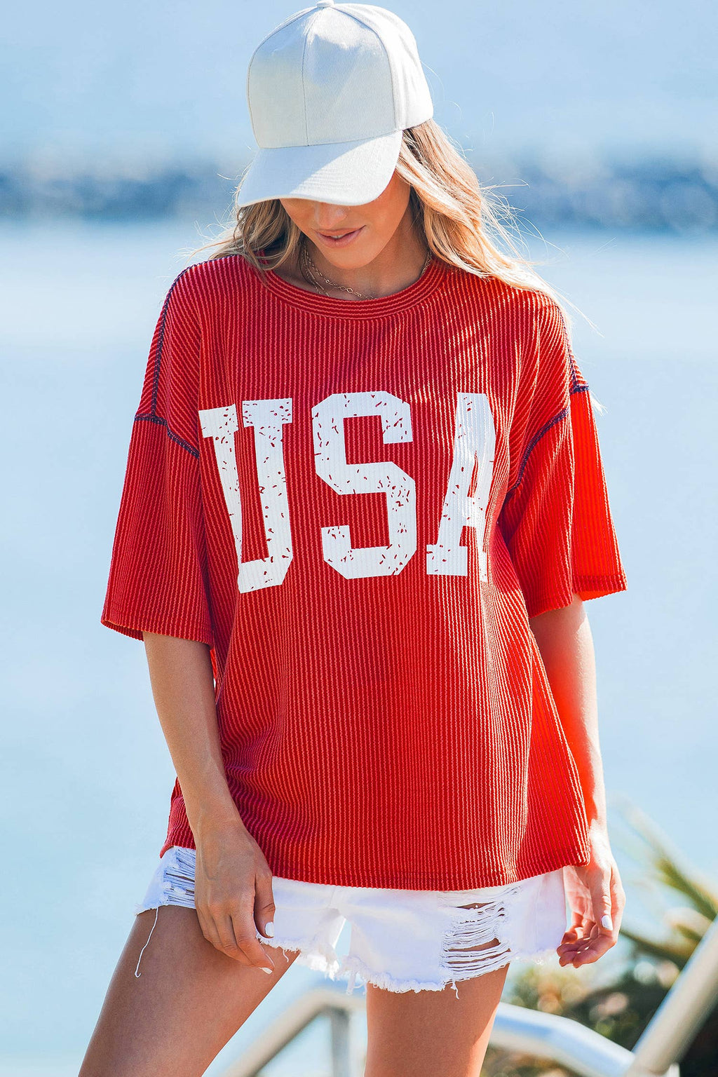 4th of July Loose Ribbed USA Graphic Top S-4X