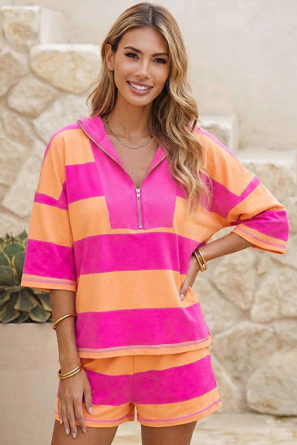 LDC Half Zip Oversize Tee Casual Shorts 2pcs Set|S-4X