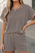 Leopard Trim Twist Ribbed 2pcs Shorts Set | S-XL