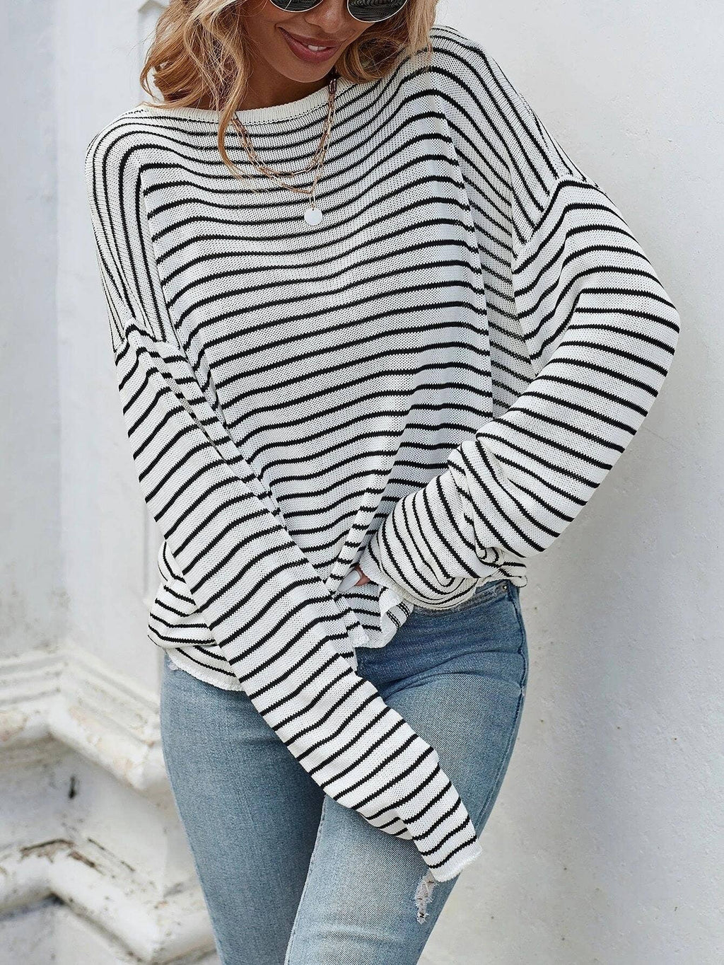 HIDDENBRAND - Striped Sexy Backless Crossover Sweater