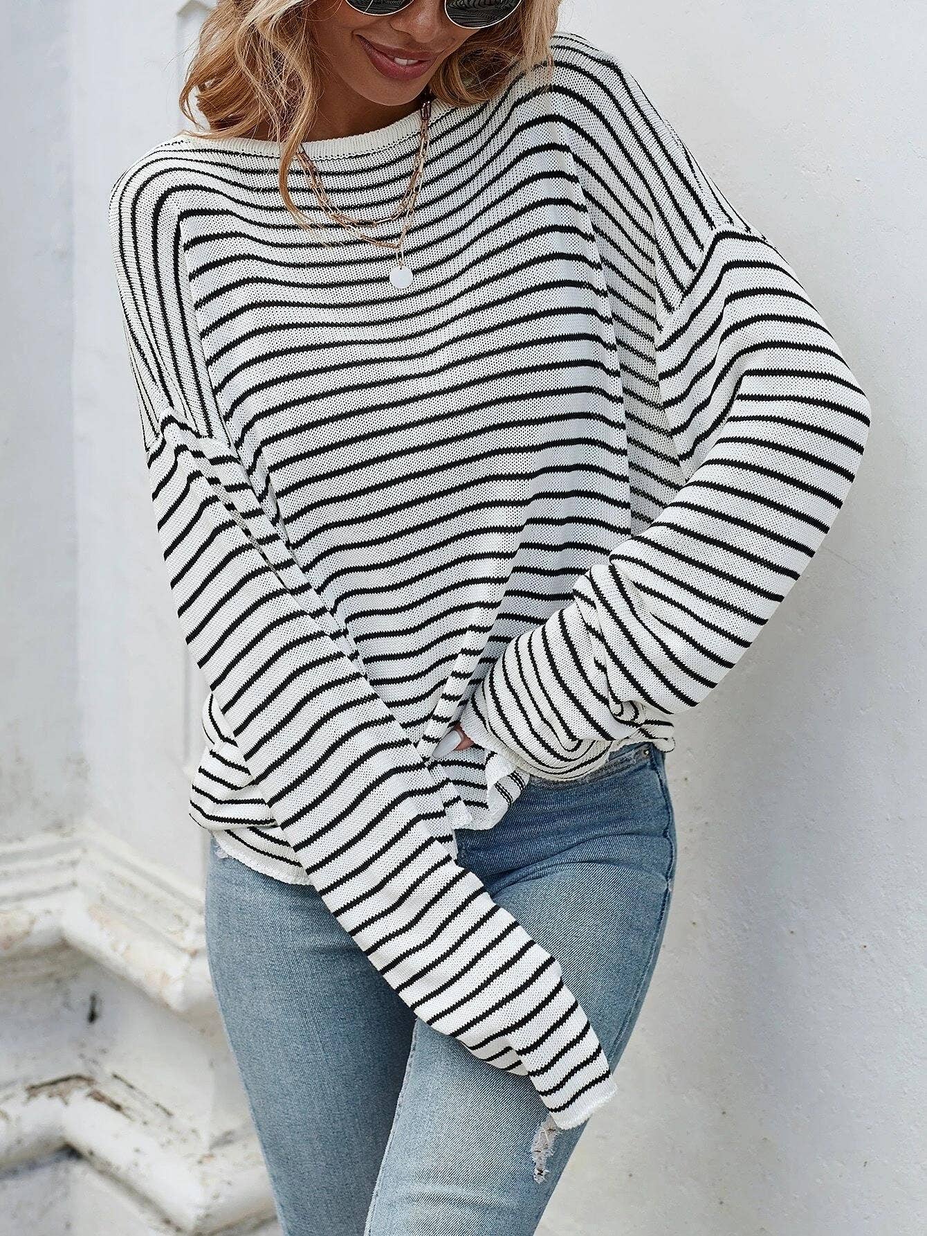 HIDDENBRAND - Striped Sexy Backless Crossover Sweater