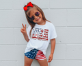 ZZ Threadz - Faux Glitter USA Patch  4th Of July Kids Graphic Tee