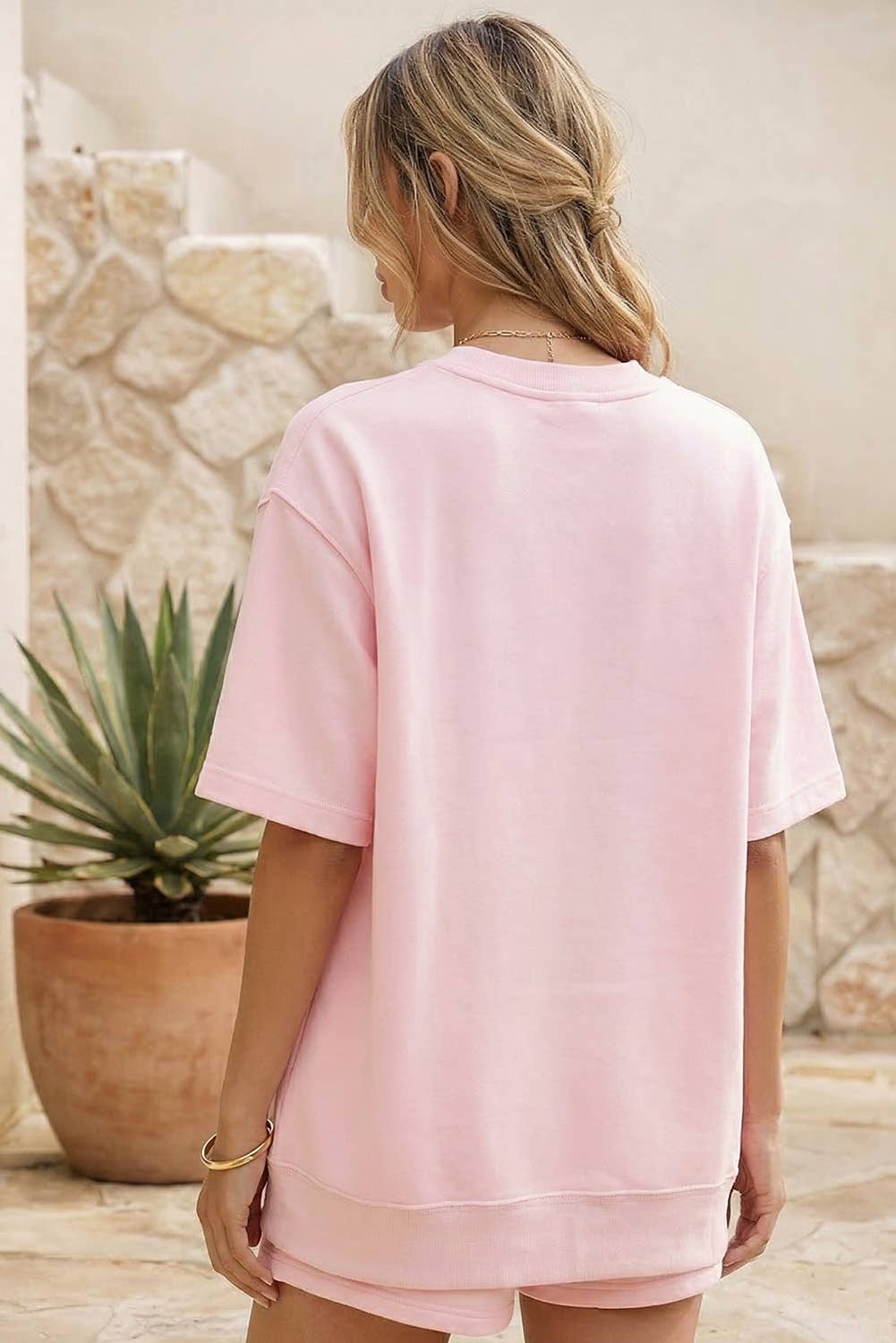 Solid Seam Mock Neck Oversize Tee Shorts 2pcs Outfit| S-4X