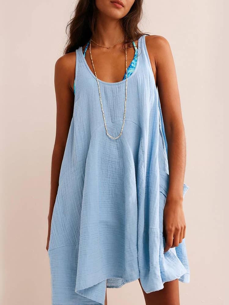 Tied Scoop Neck Vacation Style Patch Pocket Vest Dress